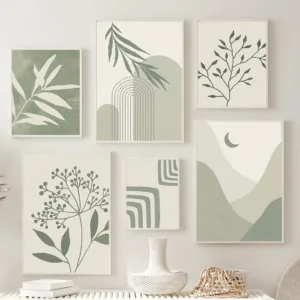 Plant Leaves Rainbow Geometry Abstract Boho Wall Art Canvas Painting Nordic Posters & Prints Wall Pictures For Living Room Decor