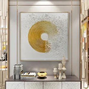 Abstract Original Gold Circle Oil Painting Wall Art, HD Canvas Print Poster, Suitable for, Home, Living Room, Room Decoration