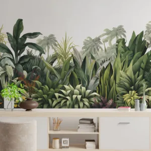 2PCS Tropical Green Plants Wall Stickers, Green Leaves Wall Decals Peel and Stick Home Wall Art Decor Wallpaper for Office Bedro