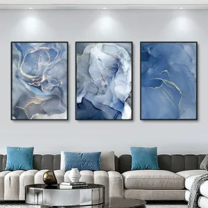 Modern Golden Blue Marble Wall Art Prints Abstract Posters Canvas Painting Nordic Wall Pictures Living Room Interior Home Decor