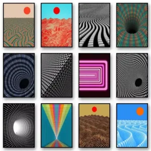 Modern Simplicity Canvas Painting Geometric Abstract Art Print Fantasy Science Sunset Moon Wall Art Picture for Living Room