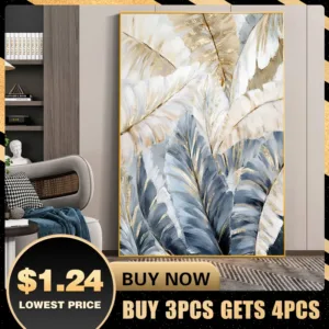 Abstract Golden Palm Leaves Poster Nordic Plant Canvas Painting Still Life Wall Art Pictures for Living Room Interior Home Decor