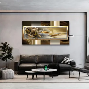 Modern Abstract Geometric Lily Canvas Art Print, Frameless  Wall Decor for Living Room, Bedroom, Kitchen - Elegant Golden and Bl