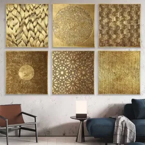Nordic Golden Foil Wall Art Poster Light Minimalist Canvas Painting Print Abstract Labyrinth Geometric Texture Home Decor