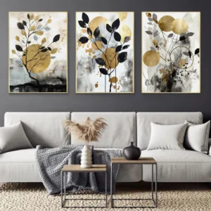 Modern Minimalist Black Golden Plant Art Sun Abstract Posters Prints Canvas Painting Wall Art Picture Living Room Home Decor