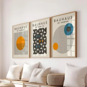 Blue & Yellow Wavy Line Abstract Art Canvas Poster Mid Century Geometric Wall Art Poster for Modern Living Room Home Decor
