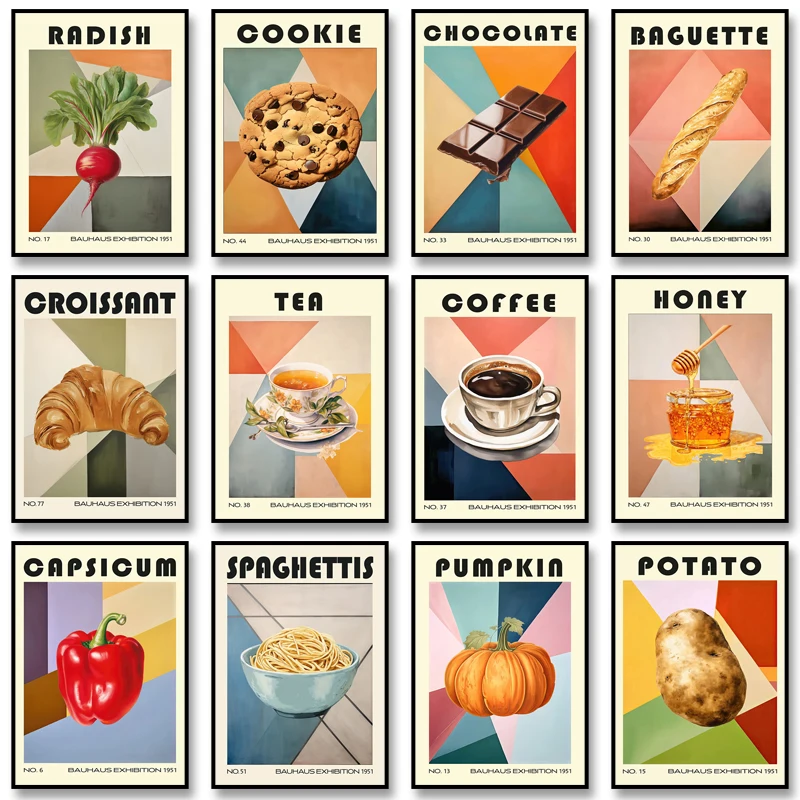 Kitchen Food Canvas Paintings Coffee Tea Watermelon Oranges Posters and Prints Wall Art Picture for Kitchen Home Decoration