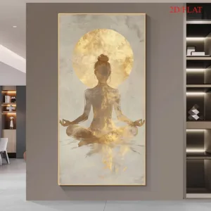 Large-scale Simple Meditation Canvas Print Golden Yoga Movements Spiritual Tranquility Wall Art Poster for Modern Home Decor