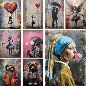 Banksy Graffiti Boy Girl with Balloon on Canvas Posters Prints Pop Street Wall Art Painting for Living Room Home Decor Cuadros