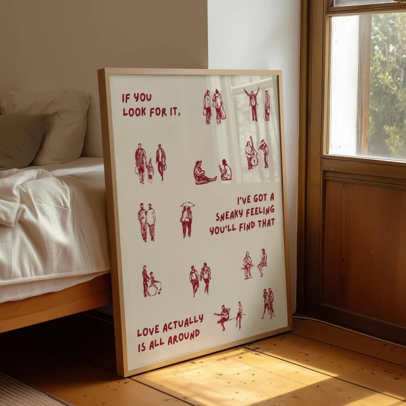 Love actually is all around Canvas Prints Dorm Room Aesthetic Wall Art Small People Art Tiny Humans Walking Printable Poster