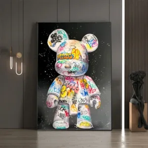Cartoon Graffiti Bear Canvas Painting Cute Character Pop Art Posters Prints Street Wall Art Picture for Home Kawaii Room Decor