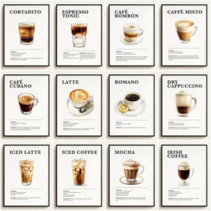 Cafe Poster Coffee Recipe Art Print Canvas Painting Barista Wall Art Picture for Kitchen Home Decoration Coffee Lover Gift
