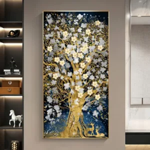 Modern Fashion Aesthetic Wall Art Luxury Abstract Golden Fortune Tree HD Canvas Poster Print Home Bedroom Living Room Decoration