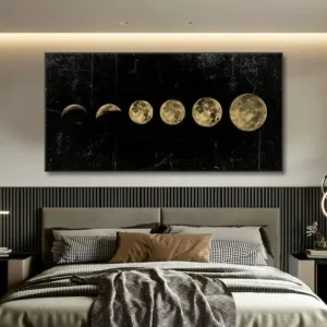 Elegant Moon Phase Art Gold  Black Canvas Prints Abstract Wall Decor for Living Room Home Decoration