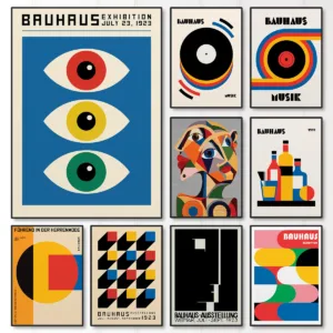 Minimalist Bauhaus Eyes Canvas Print Mid Century Bauhaus Music Vinyl Geometric Wall Art Poster for Modern Living Room Home De