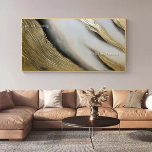 Golden Yellow White New Original Canvas Thick Artwork For Living Room Decor Hand Painted Black Grey Yellow Oil Painting As Gift