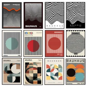 1PCS frameless Canvas paintingAbstract BAUHAUS art poster, line geometric pattern canvas art painting used for room wall and liv