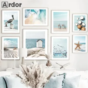 Ocean Beach Posters Seagull Starfish Canvas Painting Coconut Wall Art Print Sea Poster Nordic Wall Pictures Living Room Decor