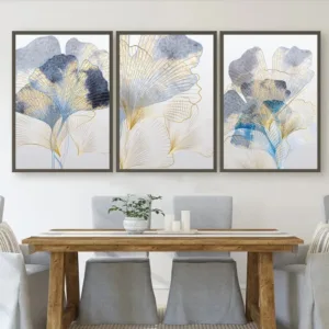 Abstract Boho Ginkgo Leaf Gold Grey Blue Posters and Prints Modern Minimalist Canvas Painting Wall Art Picture Living Room Decor