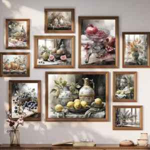 Vintage Guava Fig Fruit Still Life Aesthetic Posters Print Antique Vase Canvas Painting Farmhouse Living Room Kitchen Home Decor