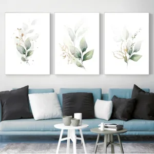 Bohemia Green Leaves Golden Floral Botanical Wall Art Canvas Paintings Poster Print Pictures For Living Room Kitchen Home Decor