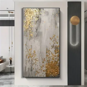 Abstract Painting, Golden Foil, Minimalist, Golden, White, Art Painting, Living Room Decoration, Suitable For Living Rooms, Dini