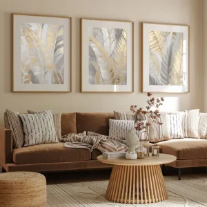 Nordic Gold Feather Canvas Painting Wall Art Neutral Abstract Modern Art Poster Prints for Living Room Home Decor Mural Unframed