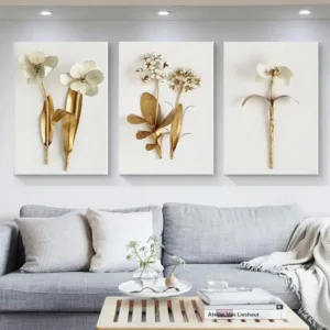 Nordic Golden Plant Leaves and Flowers Wall Art Pictures Canvas Painting Quadro Posters and Prints Cuadros for Living Room Decor