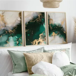 3pcs/set Green Gold Abstract Lines Geometric Canvas Print Minimalist Marble Wall Art Posters for Modern Living Room Home Decor