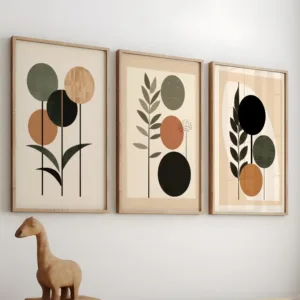 Abstract Botanical Wall Art Set, Scandinavian Boho Sage Green Terracotta Geometric Leaf Canvas Prints,Minimalist Home Decor Gift