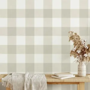 Gingham Checks Plaid Wallpaper,Neutral Beige Large Removable Wallpaper For Decoration Bedroom Wall Art, Self-adhesive Wall Paper