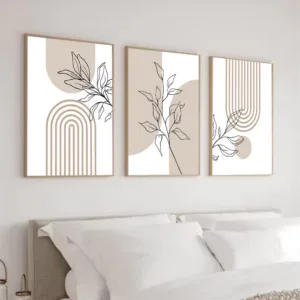 Bohemian Neutral Abstract Poster Modern Minimalist Geometry Beige Canvas Painting Plant Wall Art Print Picture Living Room Decor