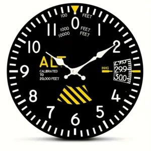 Silent Quartz Round Wooden Wall Clock, Aircraft Design, Black Dial with Yellow & White Accents, Ideal for Bedroom, Living Room,