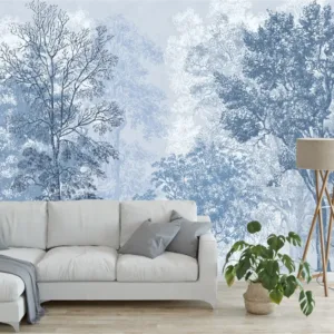 Customized Wallpaper Blue Forest Style Painting Living Room Background Wallpaper Home Decoration Forest Retro 3D Wallpaper