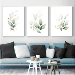 Bohemian Green Leaves  Golden Floral Botanical Wall Art Canvas Paintings  Poster Print Pictures for Living Room Kitchen Home Dec