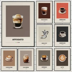 Minimalist Coffee Latte Cappuccino Mocha Coffee Canvas Print Coffee Shop Wall Art Poster Living Room Office Kitchen Home Decor