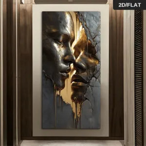 2D/Flat Extra Large Golden Faces on A Cracked Canvas Wall Art, Unframed Abstract Wall Art Prints for Living Room & Bedroom Decor