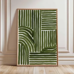 Green Abstract Line Art Print – Modern Minimalist Geometric Poster, Contemporary Wall Decor, Mid Century Inspired Artwork