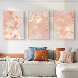 Modern Golden Marble Canvas Art Poster Abstract Pink and Gold Print Wall Painting for Bedroom Living Room Office Decor Aesthetic