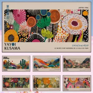 Yayoi Kusama Exhibition Print For Office Living Room Abstract Flower Wall Art Vintage Japanese Poster Japandi Home Decor Gift