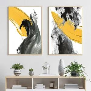 Abstract Yellow With Black Painting Printed On Canvas Nordic Wall Art Picture Prints And Poster For Room Coffee Decoration