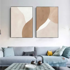 Modern Beige Brown Abstract Geometric Canvas Painting Wall Art Prints Poster Picture for Gallery Living Room Interior Home Decor