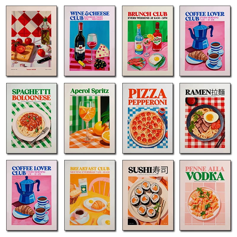 Modern Delicious Food Coffee Sushi Ramen Kitchen Art Colorful Poster Canvas Paintings Wall Art Pictures Kitchen Cafe Home Decor