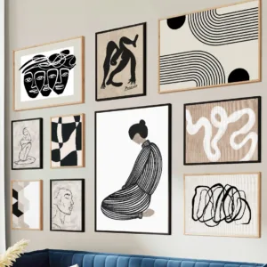 Modern Line Curve Girl Abstract Vintage Posters & Prints Wall Art Retro Canvas Painting Hotel Bar Pictures For Living Room Decor