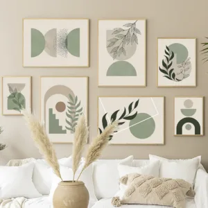 Sage Green Boho Wall Art Canvas Prints Minimalist Geometric Leaf Line Art Posters Abstract Botanical  Living Room Home Decor