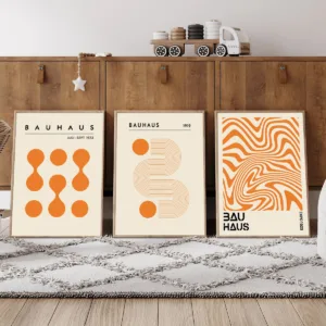 1PC/3PCS Unframed Orange Bauhaus Art Print Canvas Painting Abstract Minimalist Geometric Exhibition Poster Wall Art Home Decor