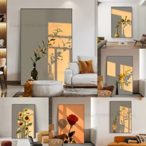 Sunset Light Leaves Flowers Korean Ins Style Modern Nordic Poster Canvas Print Painting Wall Picture Art Room Home Decoration
