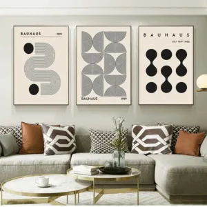 Abstract Bauhaus Style Geometric Wall Art Posters Prints Picture Vintage Black Beige Line Canvas Paintings For Modern Home Decor