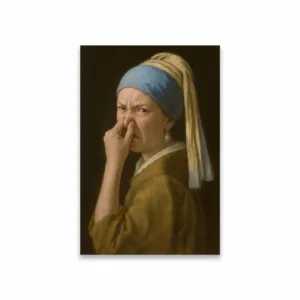 Funny Bathroom Canvas Painting Girl with a Pearl Earring Pinching Her Nose Prints Toilet Humor Wall Art Poster Vintage Decor