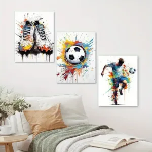 Canvas Wall Art Poster Modern Football Playing Graffiti Wall Decor Painting for Boy's Bedroom Living Room Playroom Home Decor